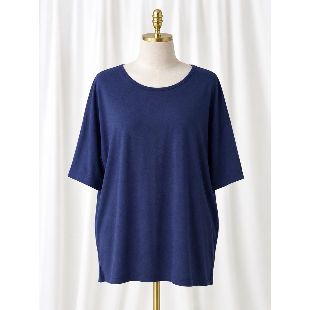 Denim Co Essentials Cotton Jersey Overszd Scoop Neck Tee Sz 3X Navy Blue A60263